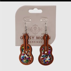 Gipsy Moon Guitar Earrings with Colorful Stars